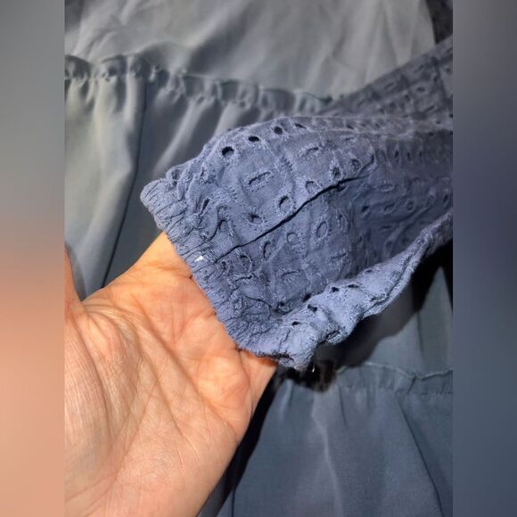 Grace Karin Slate Blue Top Long Sleeve V Neck Eyelet Lace Tiered Top Sz S NWT - Picture 2 of 8